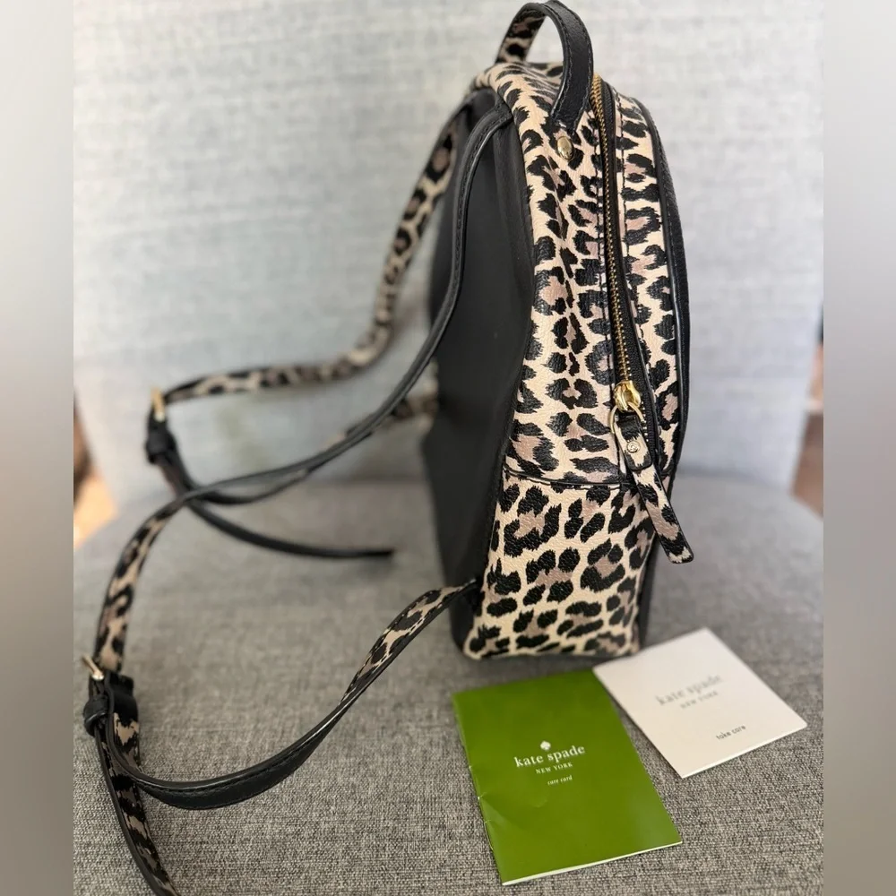 kate spade Black Leather Mini Backpack with Leopard Accent